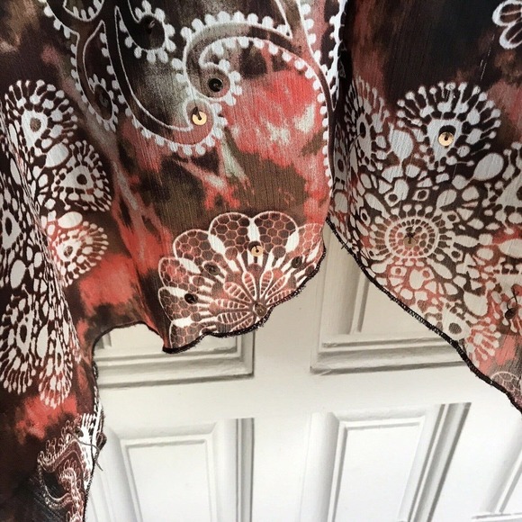 Avenue Tunic Blouse Plus Sz26/28 Earthtones Ruffle Neckline Lined Pre-Ownedt - Picture 5 of 10